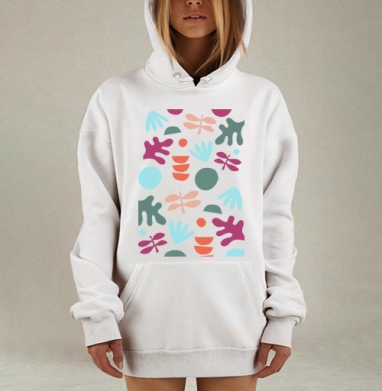Абстрактные цветы и фрукты серый фон легкость, Hoodie Mjhigh Dig, оверсайз, утепленная