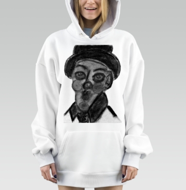 Человек в шляпе с клоунским гримом и задумчивым взглядом, Hoodie Mjhigh Dig, оверсайз, утепленная