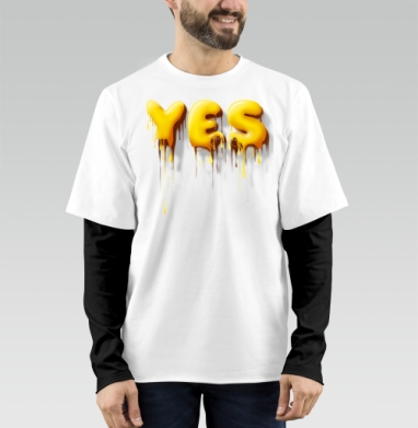 Объемные желтые капающие буквы да Yes, Футболка мужская лонгслив OneOne
