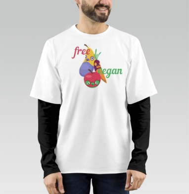 Весёлые веганские герои: Free Vegan, Футболка мужская лонгслив OneOne