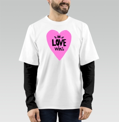 LOVE wins яркое розовое сердце с короной, Футболка мужская лонгслив OneOne