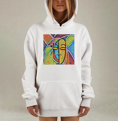 Абстрактное лицо с поднятым средним пальцем на ярком фоне, Hoodie Mjhigh Dig, оверсайз, утепленная