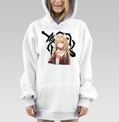 Кошкодевочка с вышивкой белого движения современном стиле микс, Hoodie Mjhigh Dig, оверсайз, утепленная