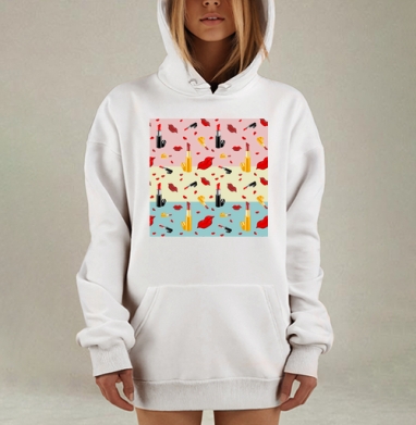 Яркие губы помада макияж красный желтый, Hoodie Mjhigh Dig, оверсайз, утепленная