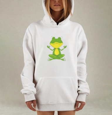 Медитирующая зелёная жаба полный умиротворения, Hoodie Mjhigh Dig, оверсайз, утепленная