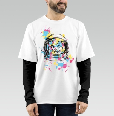 Кот космонавт яркий фантастический космос, Футболка мужская лонгслив OneOne