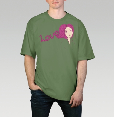 Love is in the hair  / Любовь в волосах, Футболка мужская оверсайз оливковая