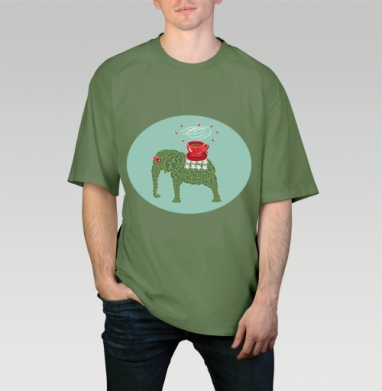 Tea elephant / Чайный слон, Футболка мужская оверсайз оливковая