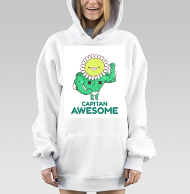 Сильный капитан с головой цветка в зеленых тонах капитан awesome, Hoodie Mjhigh Dig, оверсайз, утепленная