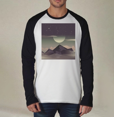 Величественный горный пейзаж в сумеречное время, Футболка длинный рукав / Мужчинам / Реглан / Принт