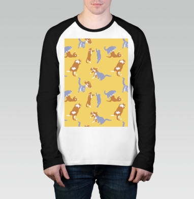 Playful Pets Cats Pattern – Паттерн игры веселых котиков дизайн, Футболка длинный рукав / Мужчинам / Реглан / Принт