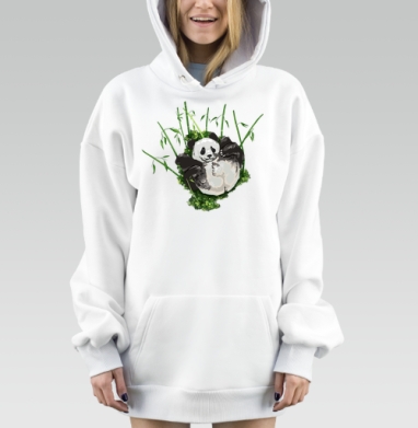Панда обнимает бамбук на фоне зелёных листьев пушистая жопа, Hoodie Mjhigh Dig, оверсайз, утепленная