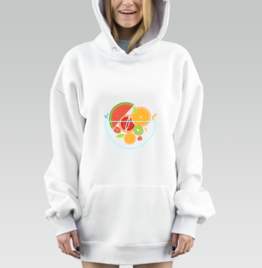 Свежий фруктовый микс с арбузом и апельсином яркий микс, Hoodie Mjhigh Dig, оверсайз, утепленная