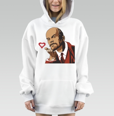 Ленин посылает воздушный поцелуй любви всегда сердце, Hoodie Mjhigh Dig, оверсайз, утепленная