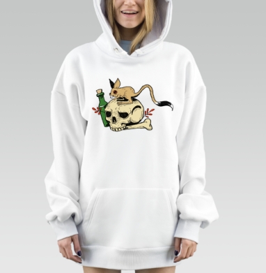 Мышь на черепе грызет зубы бутылка рядом, Hoodie Mjhigh Dig, оверсайз, утепленная