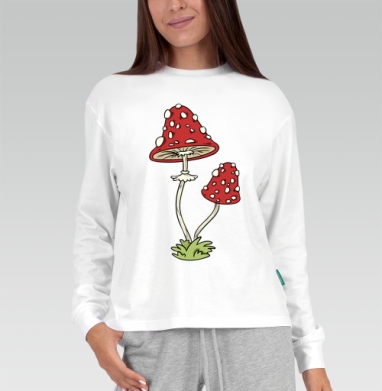 Mushrooms Грибочки, Футболка лонгслив женская белая