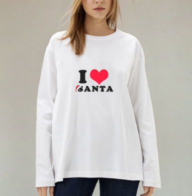 I LOVE SANTA / Я люблю Деда Мороза, Футболка лонгслив женская белая