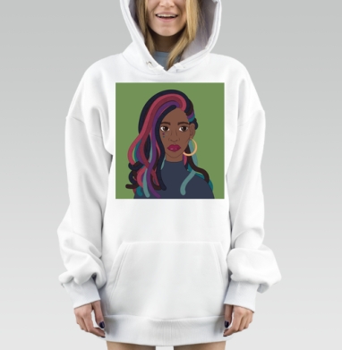 Цветные дреды девушка уверенность стиль дреды, Hoodie Mjhigh Dig, оверсайз, утепленная