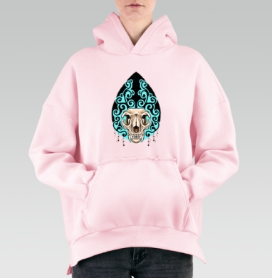 Мистический амулет с черепом и голубыми узорами - Hoodie Mjhigh Pink, утепленная