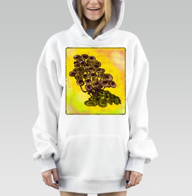 Грибы тёмные на жёлтом фоне грибы тёмные на, Hoodie Mjhigh Dig, оверсайз, утепленная