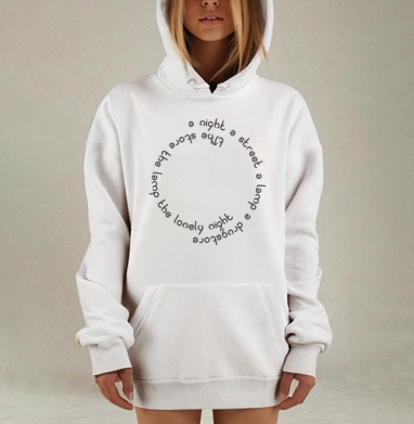 Ночная улица одинокий фонарь в круге текста, Hoodie Mjhigh Dig, оверсайз, утепленная