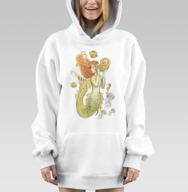 Русалки в нежных пастельных тонах с медузами под водой активностью, Hoodie Mjhigh Dig, оверсайз, утепленная