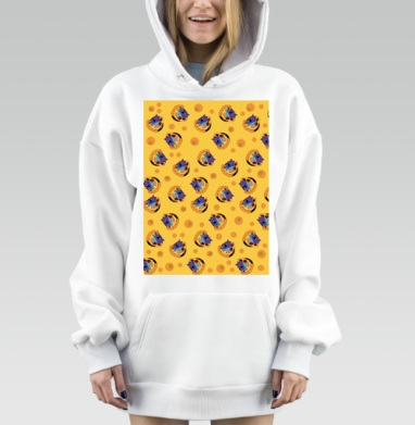 Веселая пицца с голубем в оранжево желтом фоне, Hoodie Mjhigh Dig, оверсайз, утепленная
