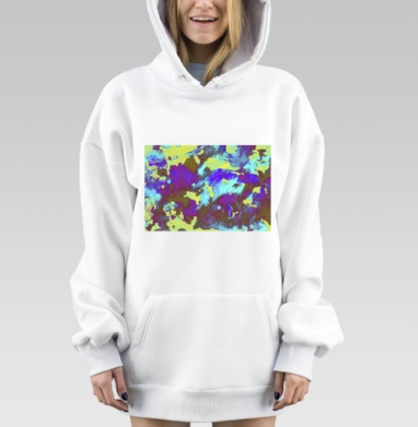 Синие Фиолетовые Пятна на Желтовато Оливковом фоне, Hoodie Mjhigh Dig, оверсайз, утепленная