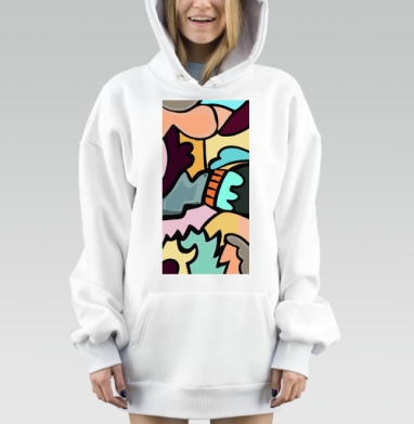 Абстрактное переплетение форм с живыми акцентами на поверхности подушки, Hoodie Mjhigh Dig, оверсайз, утепленная