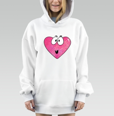Розовые сердца с лицами веселье и эмоции живые, Hoodie Mjhigh Dig, оверсайз, утепленная