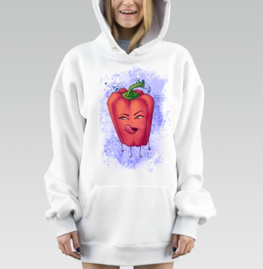Красный перец с игривым лицом для любителей дерзких и погорячее, Hoodie Mjhigh Dig, оверсайз, утепленная