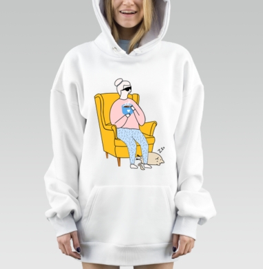 Уютное пребывание с горячим чаем и домашним котом, Hoodie Mjhigh Dig, оверсайз, утепленная