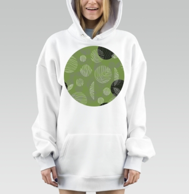 Оливковые круги с геометрической штриховкой напоминание сложных узоров, Hoodie Mjhigh Dig, оверсайз, утепленная
