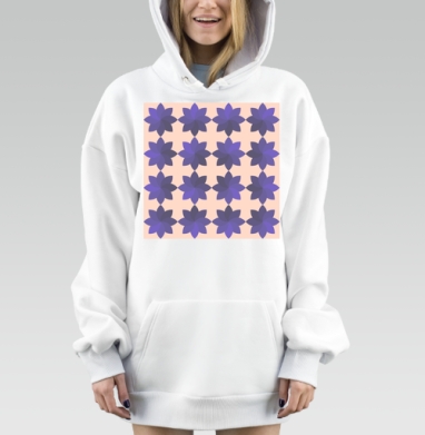 Симметричные фиолетовые цветы на персиковом фоне, Hoodie Mjhigh Dig, оверсайз, утепленная