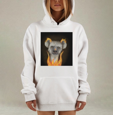 Животное с огненной аурой и светящимися глазами, Hoodie Mjhigh Dig, оверсайз, утепленная