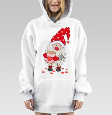 Гном с баночкой счастья и сердечками ко Дню всех влюблённых, Hoodie Mjhigh Dig, оверсайз, утепленная