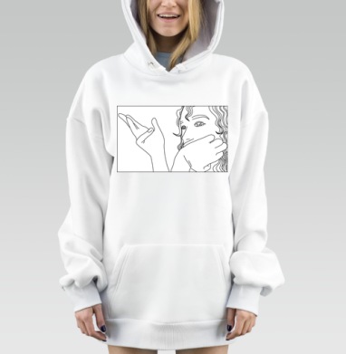 Задумчивая девушка в черно белом стиле на фоне руки, Hoodie Mjhigh Dig, оверсайз, утепленная