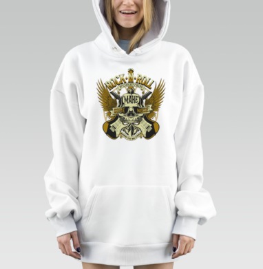 Мощный рок н ролл череп с гитарами крыльями, Hoodie Mjhigh Dig, оверсайз, утепленная