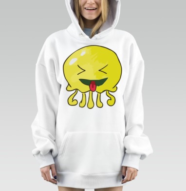 Веселая желтая медуза показывает язык веселая желтая медуза, Hoodie Mjhigh Dig, оверсайз, утепленная