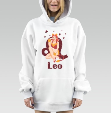 Девушка Лев Знак Зодиака Векторный на сером фоне, Hoodie Mjhigh Dig, оверсайз, утепленная