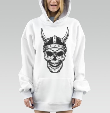Викингский череп с рогатым шлемом викингский череп с рогатым шлемом, Hoodie Mjhigh Dig, оверсайз, утепленная