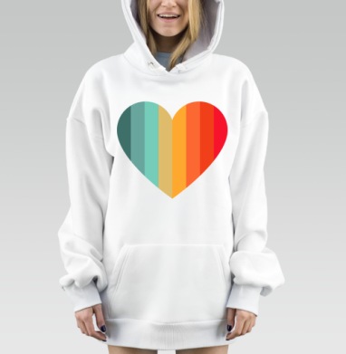 Яркое сердце с полосами из красного оранжевого бирюзового, Hoodie Mjhigh Dig, оверсайз, утепленная
