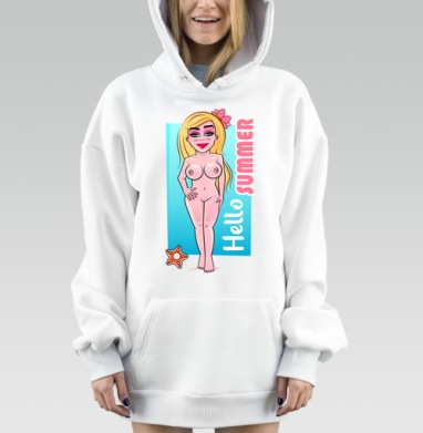 Обнаженная девушка на фоне голубого лета Hello summer, Hoodie Mjhigh Dig, оверсайз, утепленная