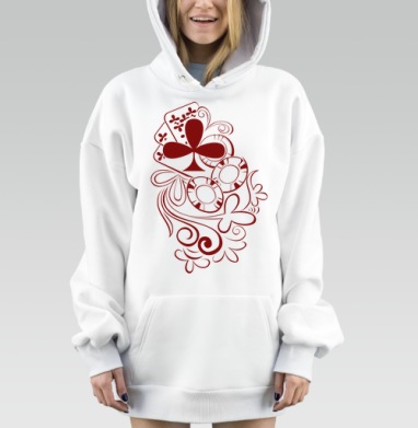 Элегантный бордовый орнамент с картами и фишками, Hoodie Mjhigh Dig, оверсайз, утепленная