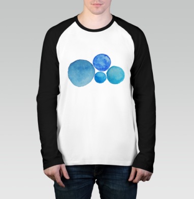 Абстрактные синие сферы в акварели умиротворенность гармония, Футболка длинный рукав / Мужчинам / Реглан / Принт