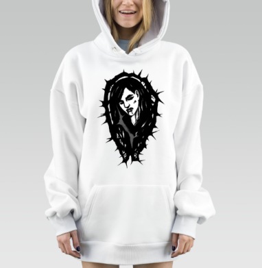 Черно белая эмотивная женщина с шипами страдания, Hoodie Mjhigh Dig, оверсайз, утепленная