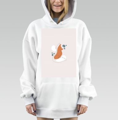 Лиса сидит в профиль в минималистичной спокойной форме, Hoodie Mjhigh Dig, оверсайз, утепленная