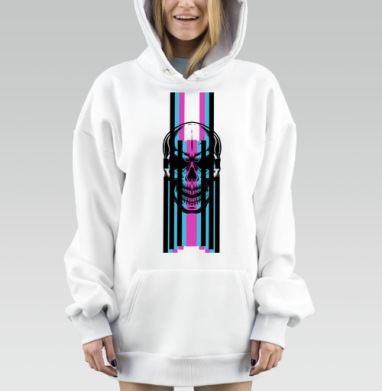 Череп с абстрактными цветными полосами искажения, Hoodie Mjhigh Dig, оверсайз, утепленная