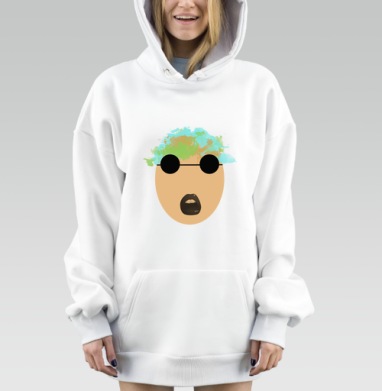 Абстрактное лицо с очками и цветной мыслью на фоне черном, Hoodie Mjhigh Dig, оверсайз, утепленная