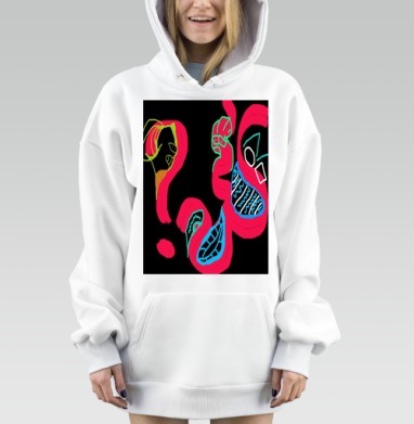 Яркие абстрактные формы красного и синего цвета движения и гармонии, Hoodie Mjhigh Dig, оверсайз, утепленная